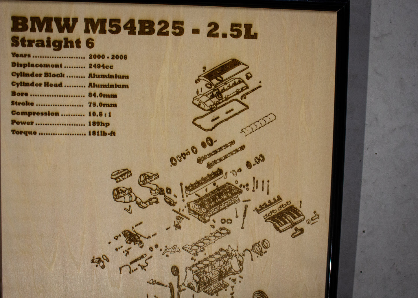 BMW M54B25 2.5L exploded view poster