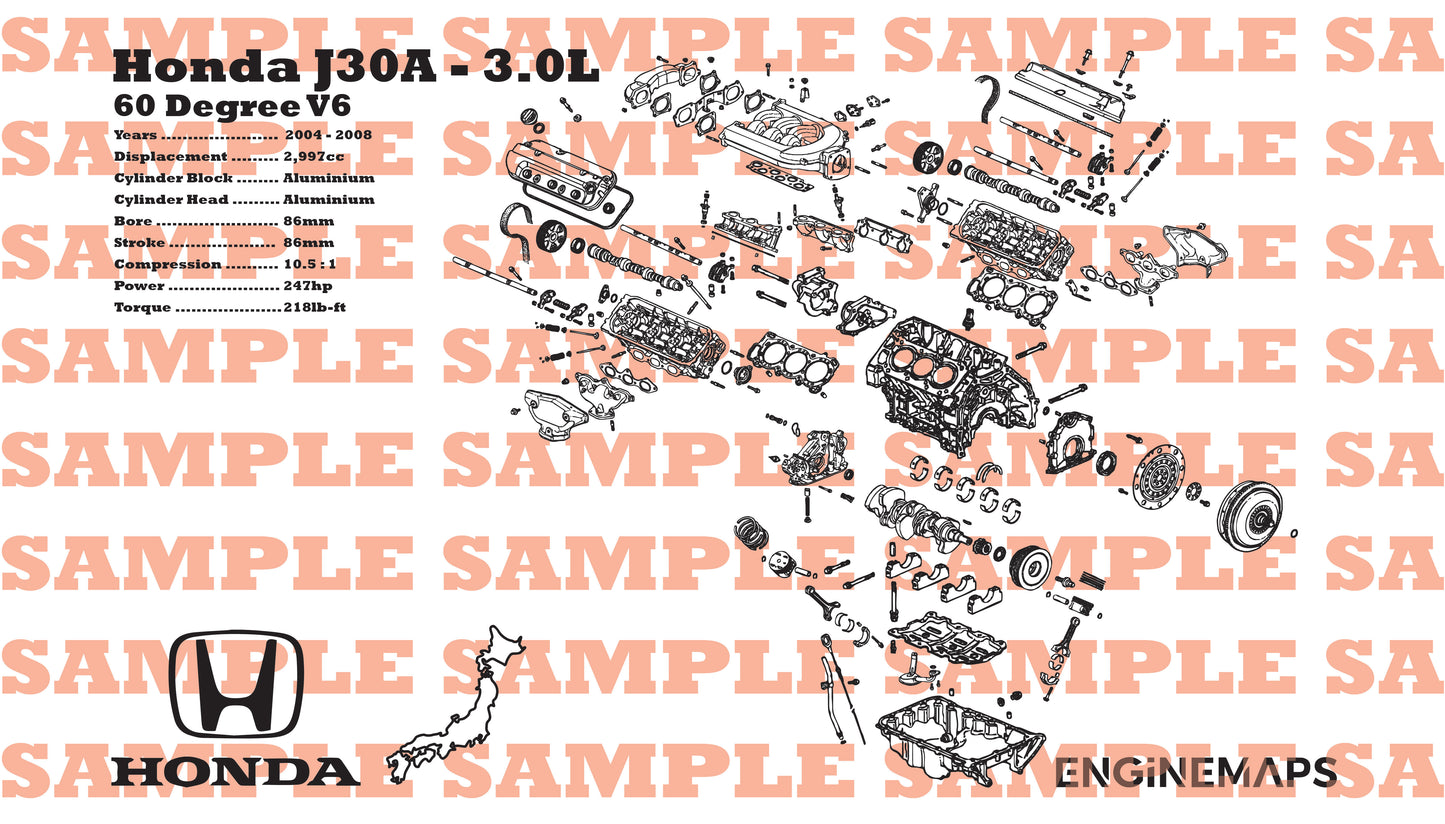 Honda J30A 3.0L Exploded View Banner – EngineMaps