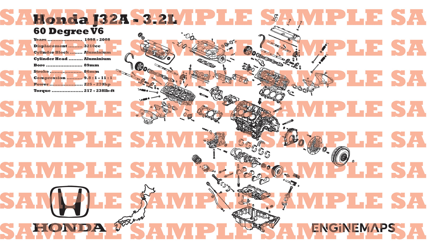 Honda J32A 3.2L Exploded View Banner