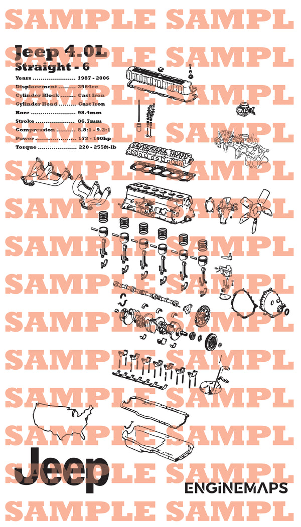 Jeep 4.0L straight 6 Exploded View Banner – EngineMaps