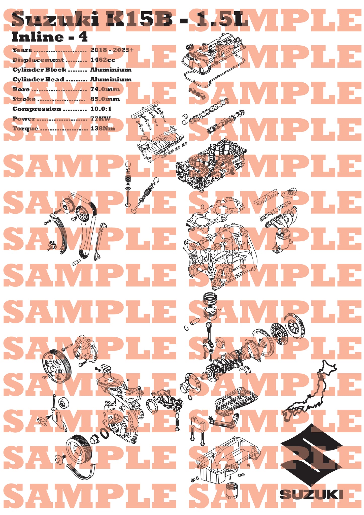 Suzuki K15B 1.5L exploded view poster