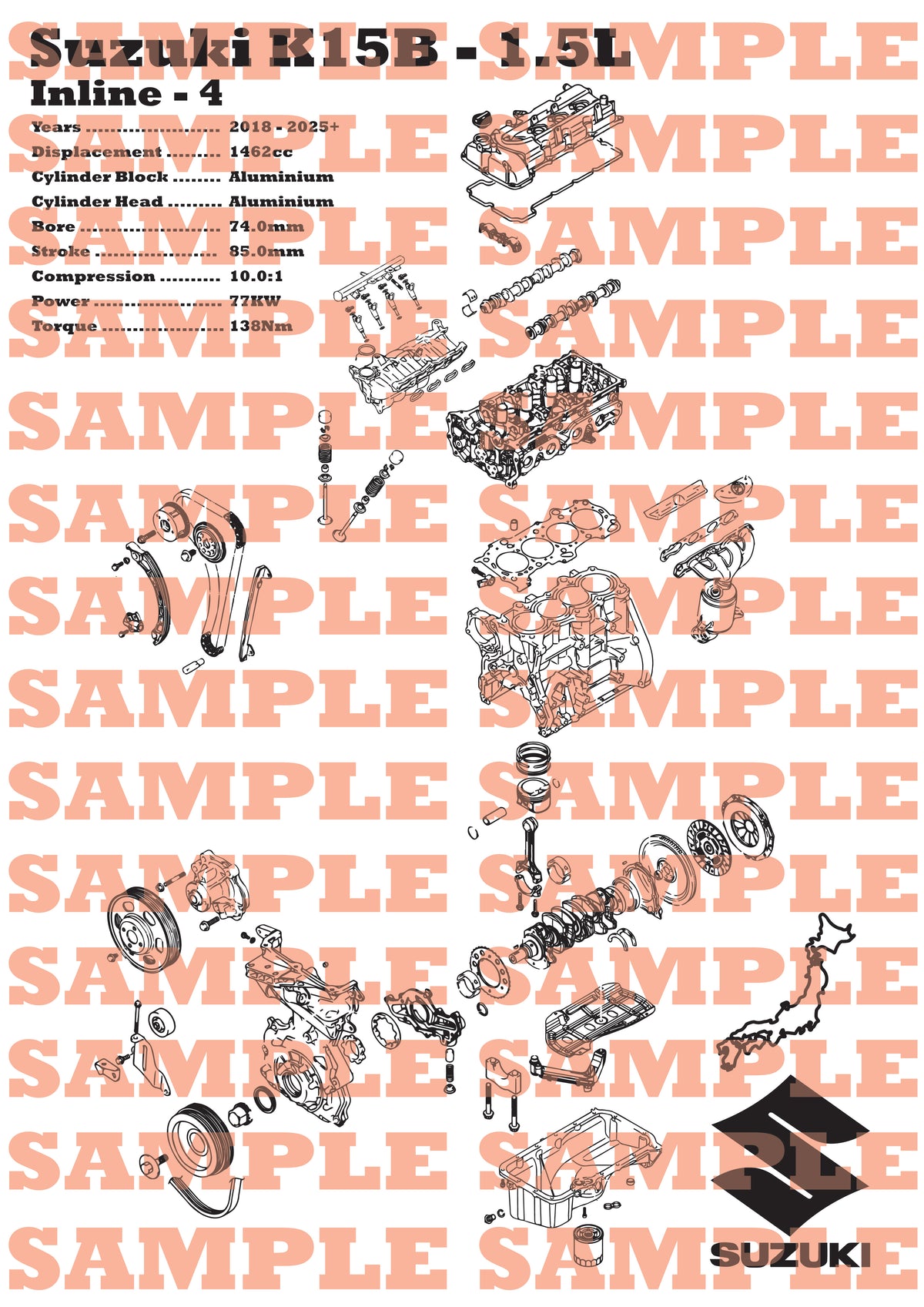 Suzuki K15B 1.5L exploded view poster – EngineMaps