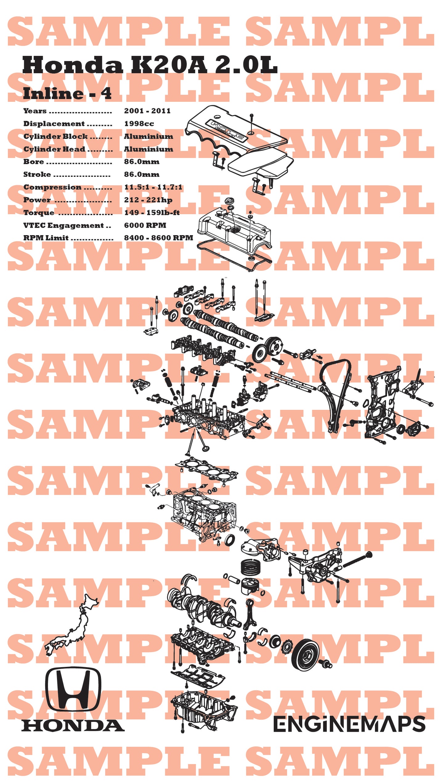 Honda K20A 2.0L (VTEC) Exploded View Banner