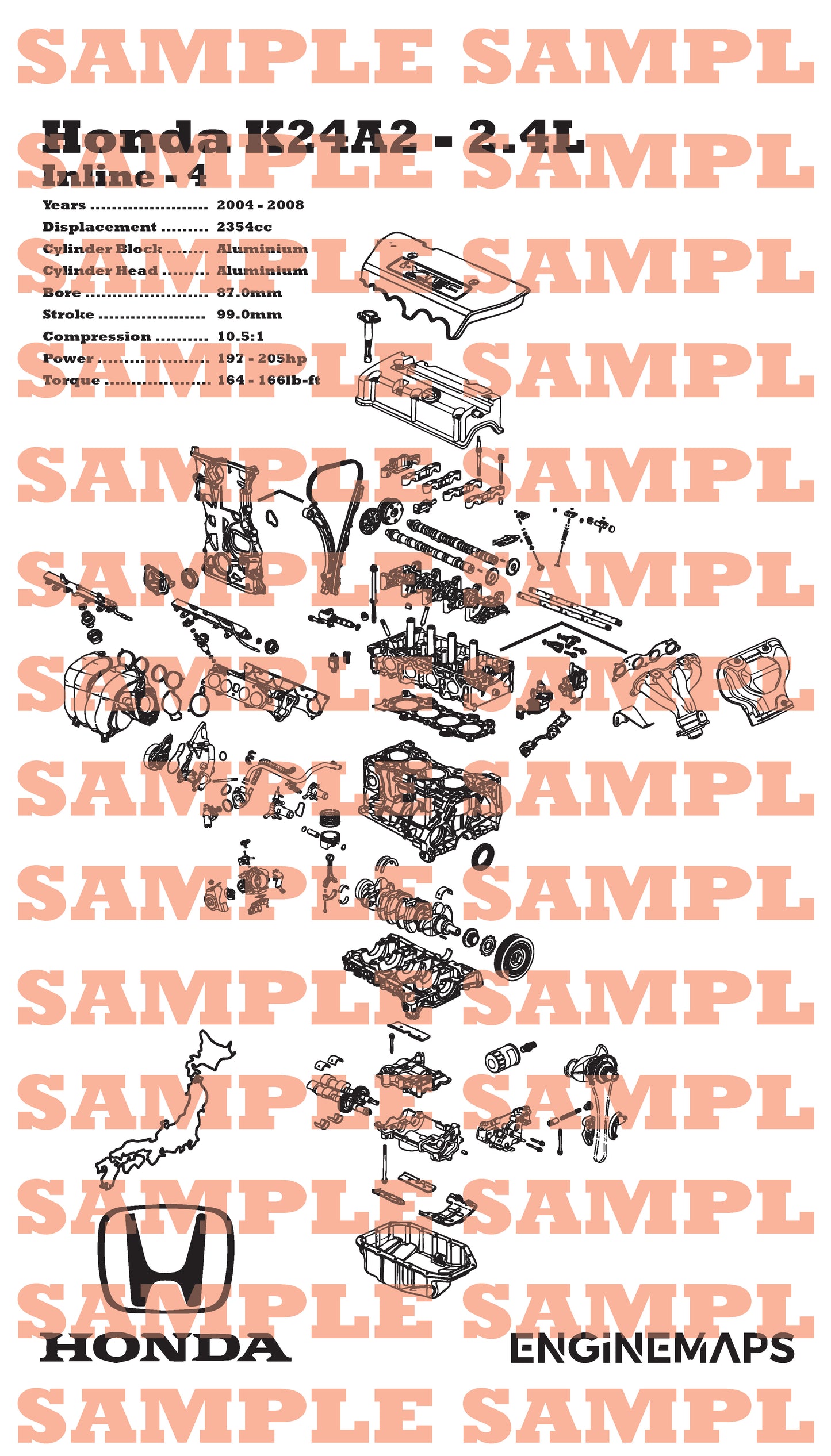 Honda K24A2 2.4L Exploded View Banner