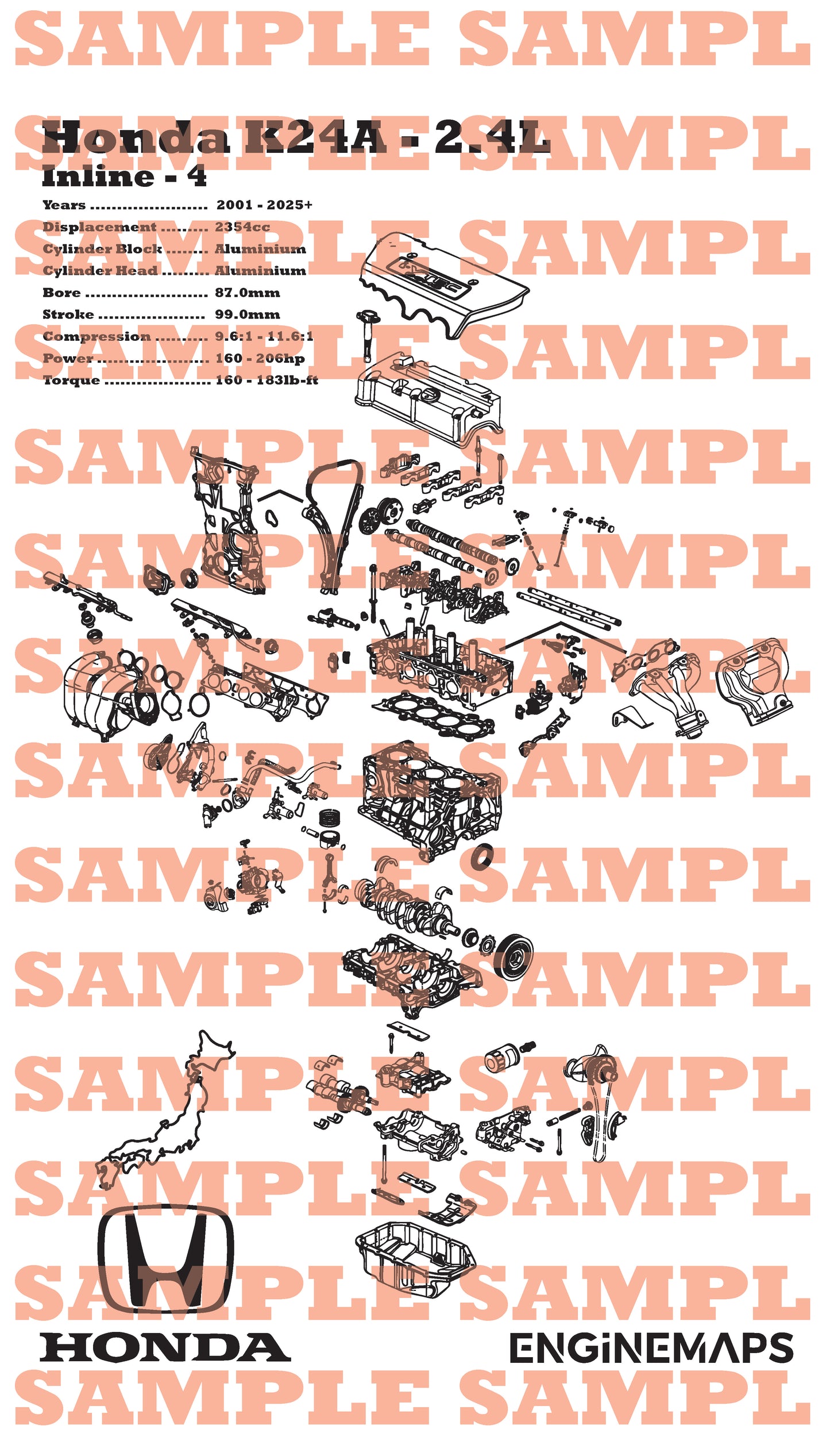 Honda K24A 2.4L Exploded View Banner