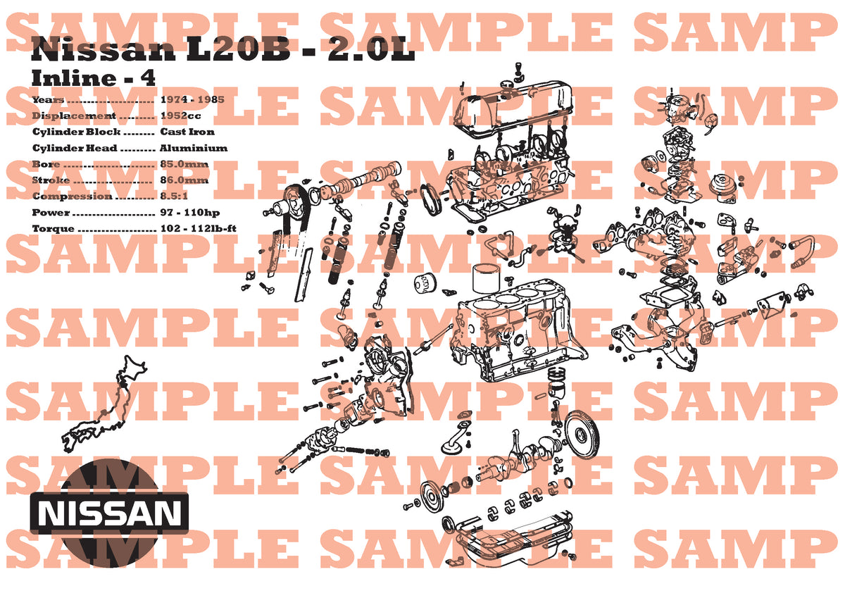 Nissan L20B 2.0L Exploded View Poster