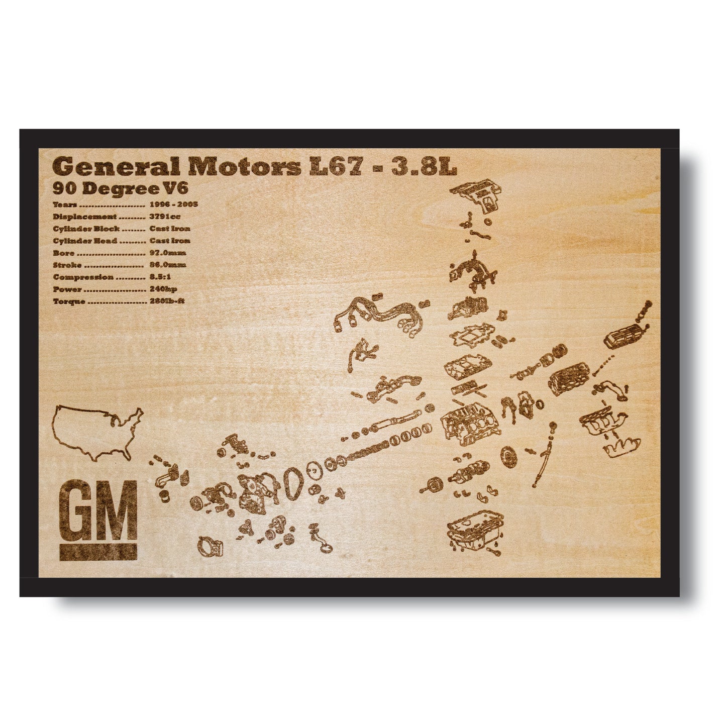 General Motors L67 Series II 3.8L Engine Exploded View Poster