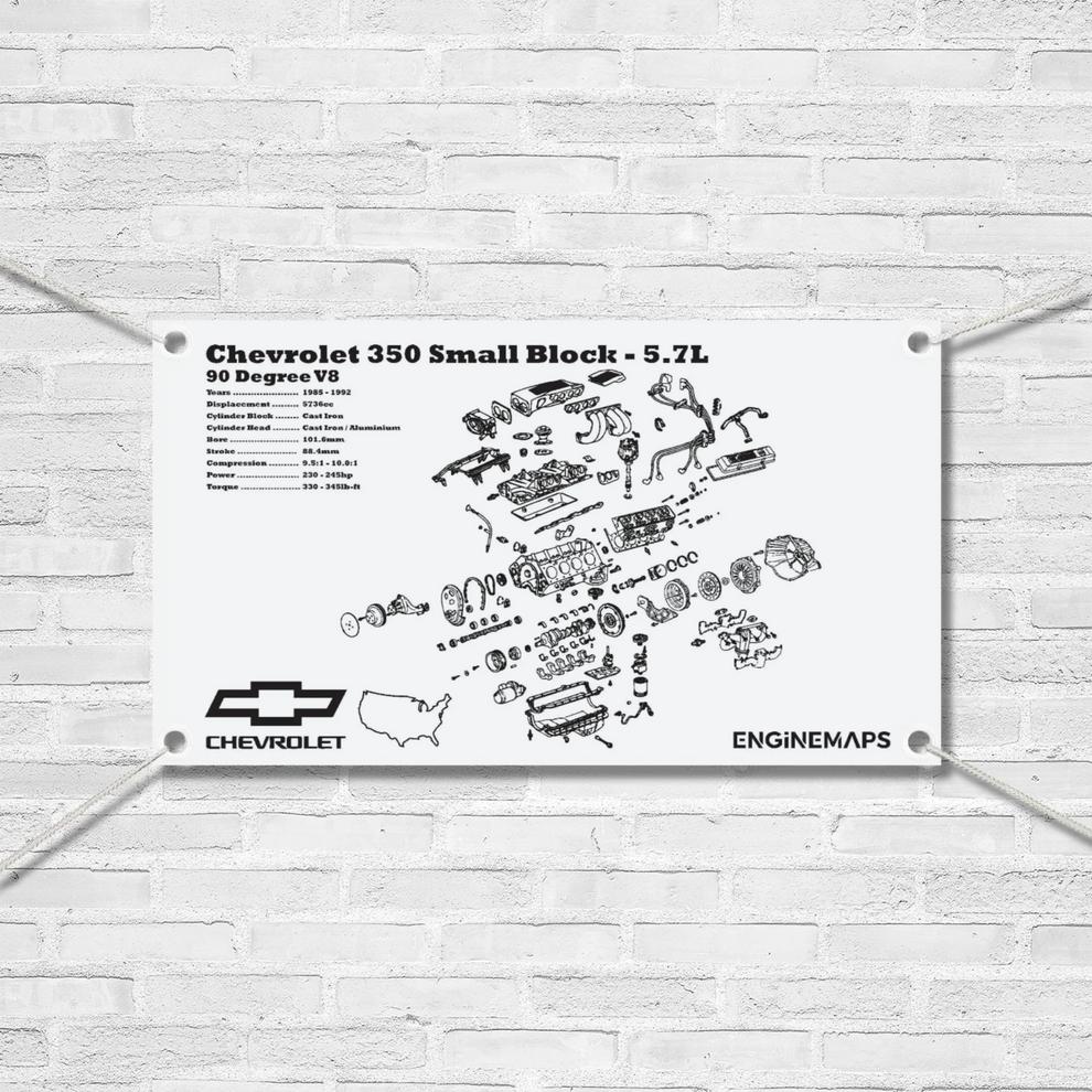 Chevrolet L98 350 small block 5.7L exploded view banner – EngineMaps