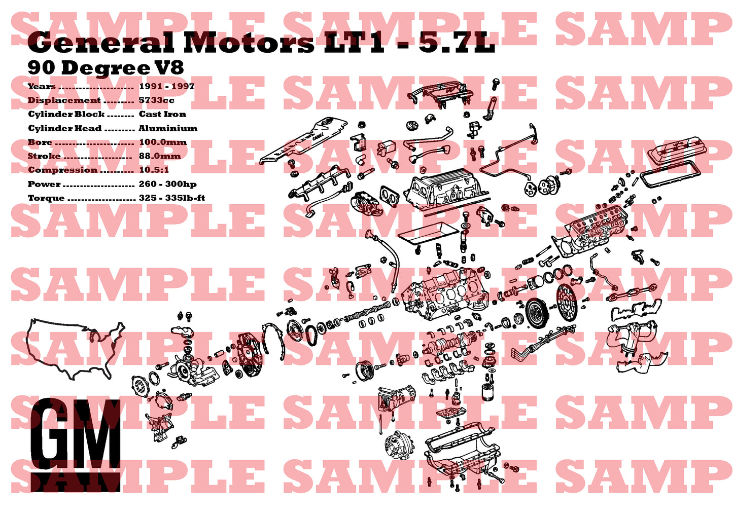 General Motors LT1 [GEN 2] 5.7L Exploded view poster
