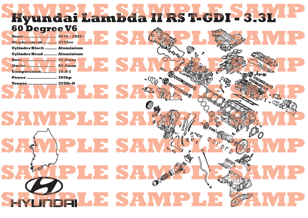 Hyundai Lambda II T-GDI 3.3L Exploded View Poster
