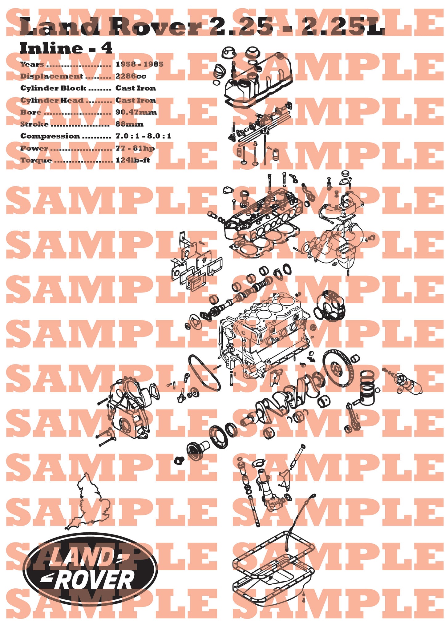 Land Rover 2.25L Exploded view poster