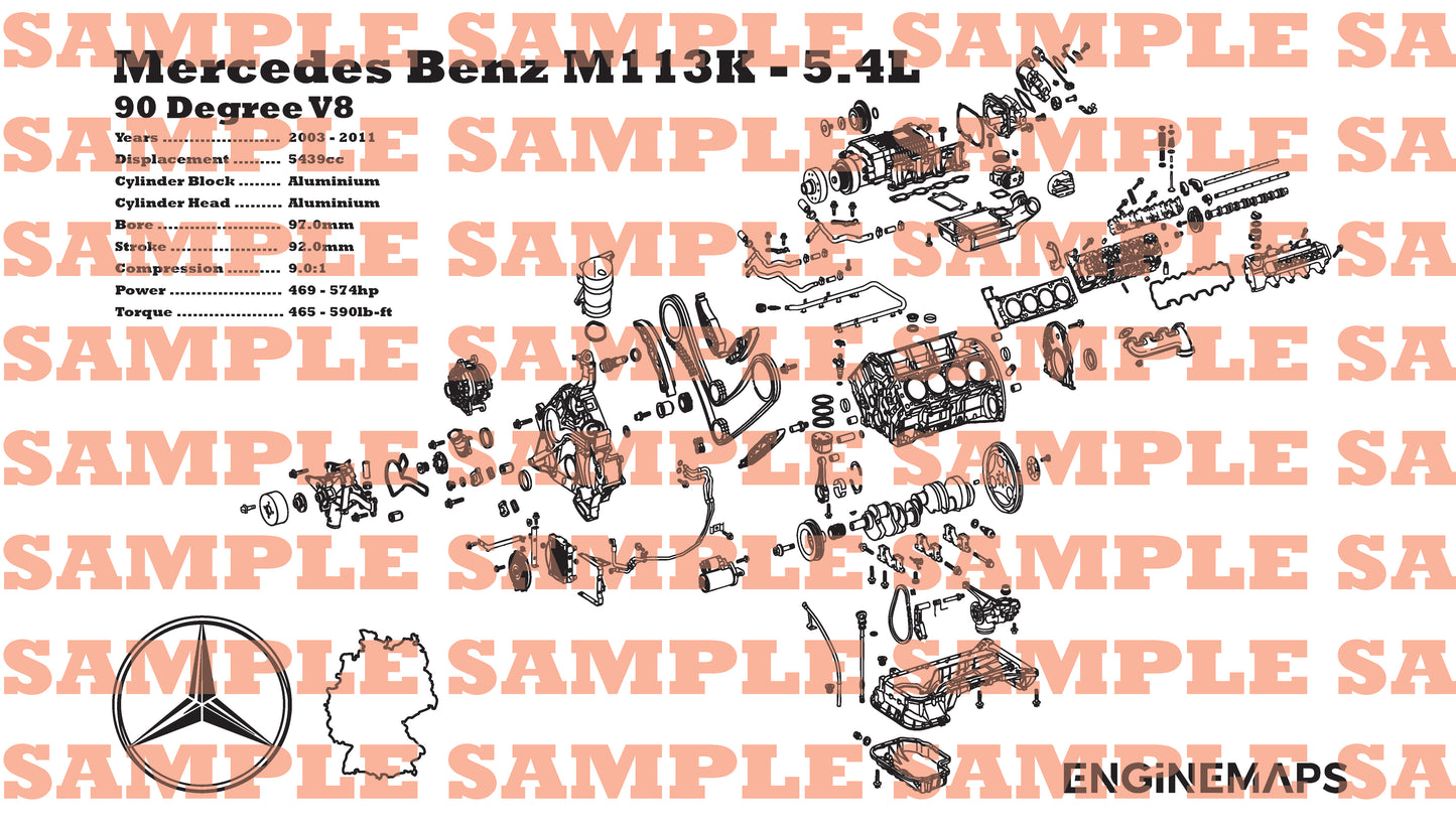 Mercedes Benz M113k 5.4L exploded view banner