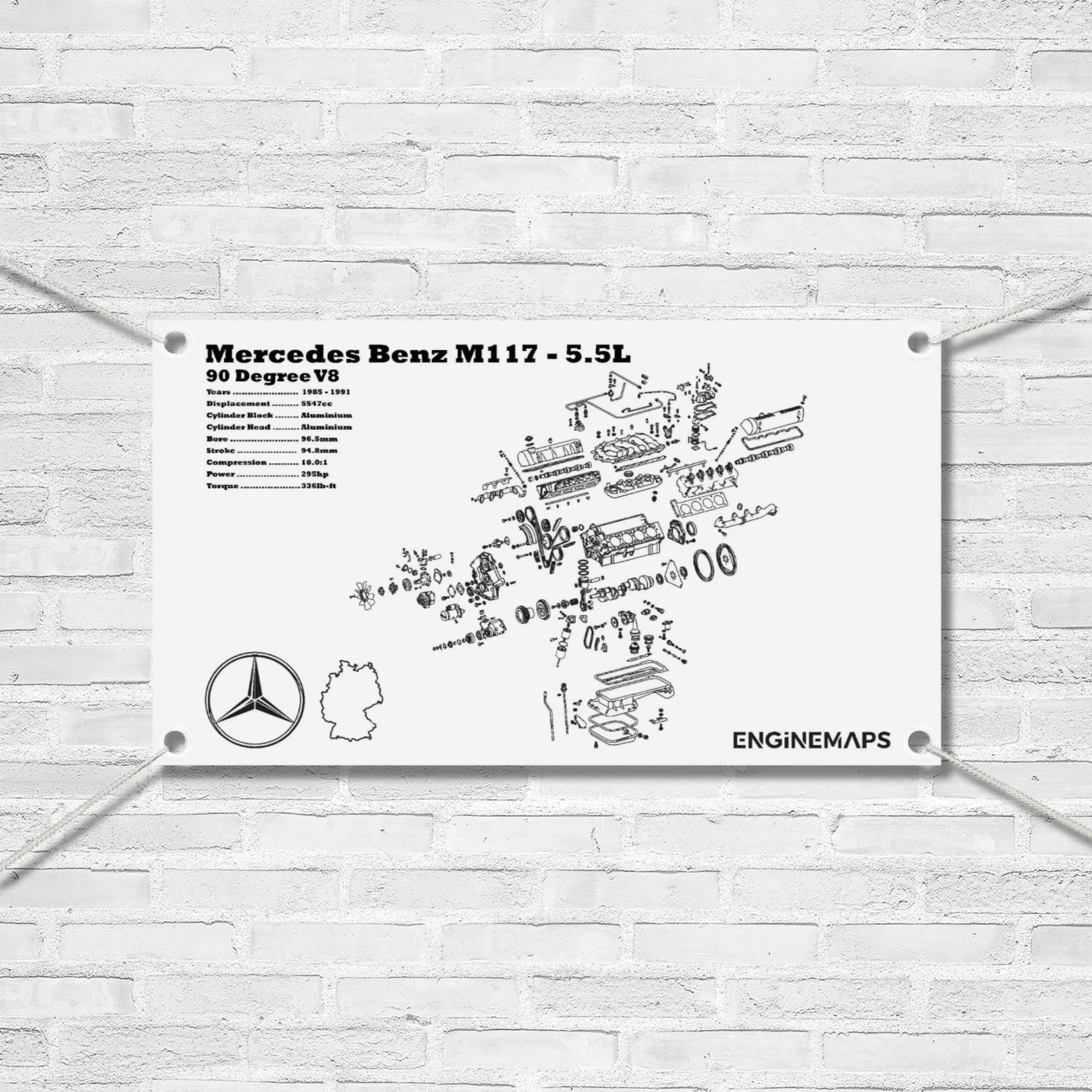 Mercedes Benz M117.968 5.5L exploded view banner – EngineMaps