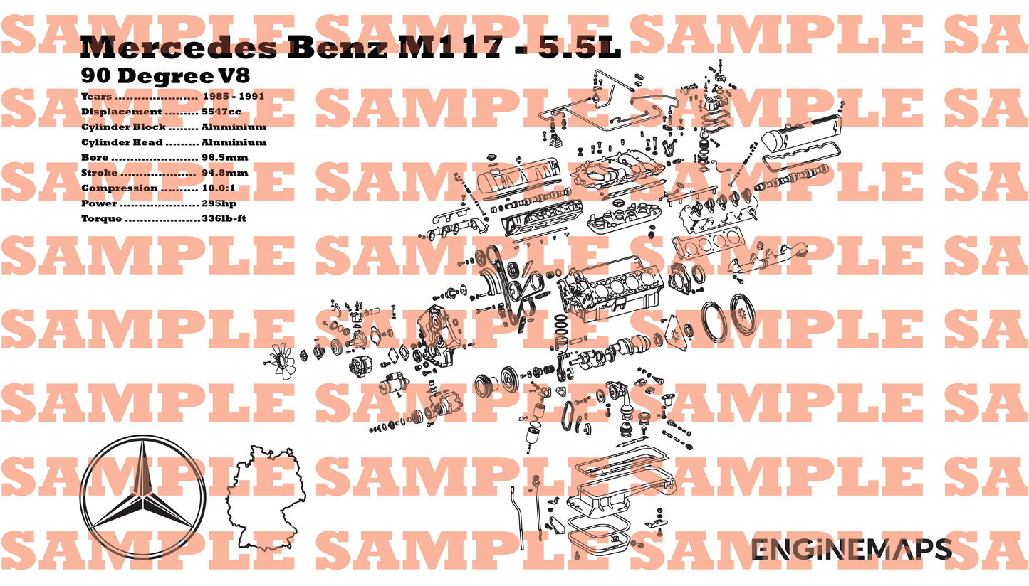 Mercedes Benz M117.968 5.5L exploded view banner