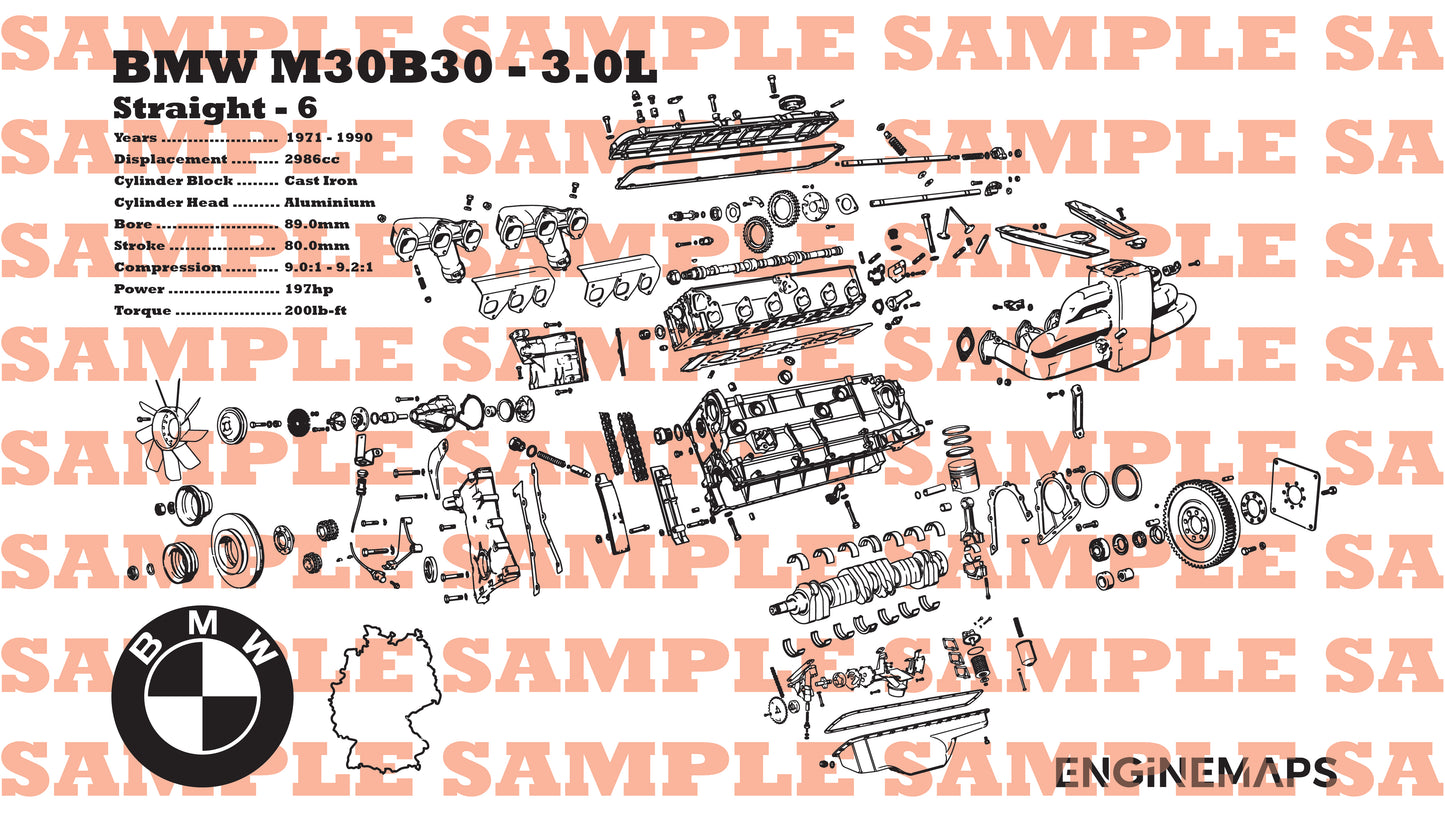 BMW M30B30 3.0L exploded view banner