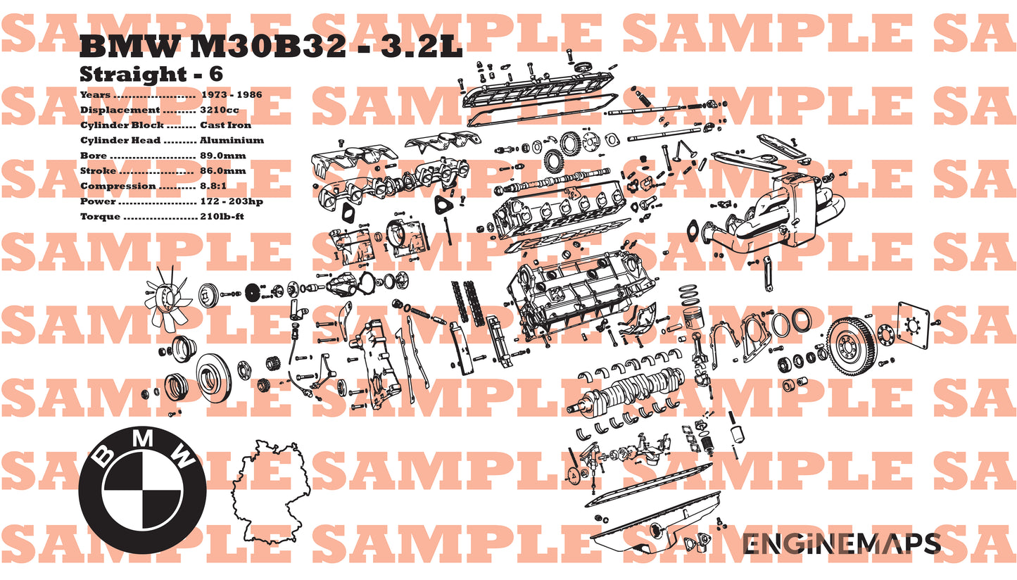BMW M30B32 3.2L exploded view banner