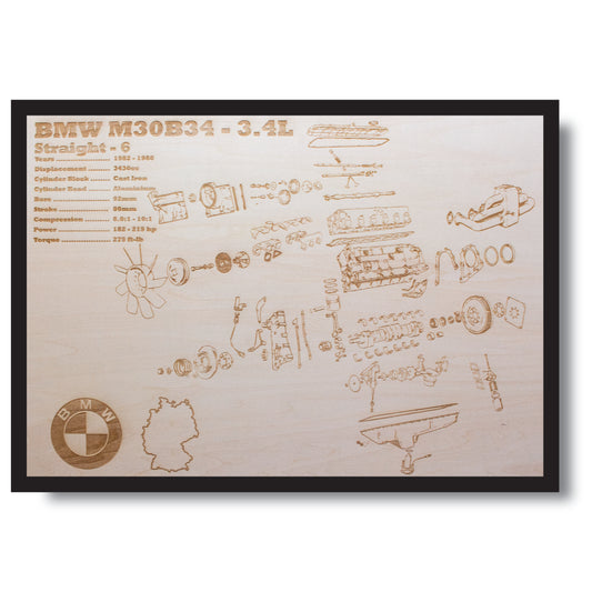 BMW M30B34 3.4L exploded view poster