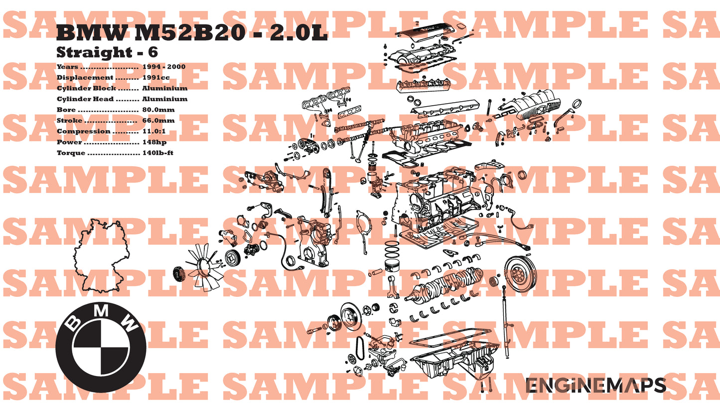 BMW M52B20 2.0L exploded view banner