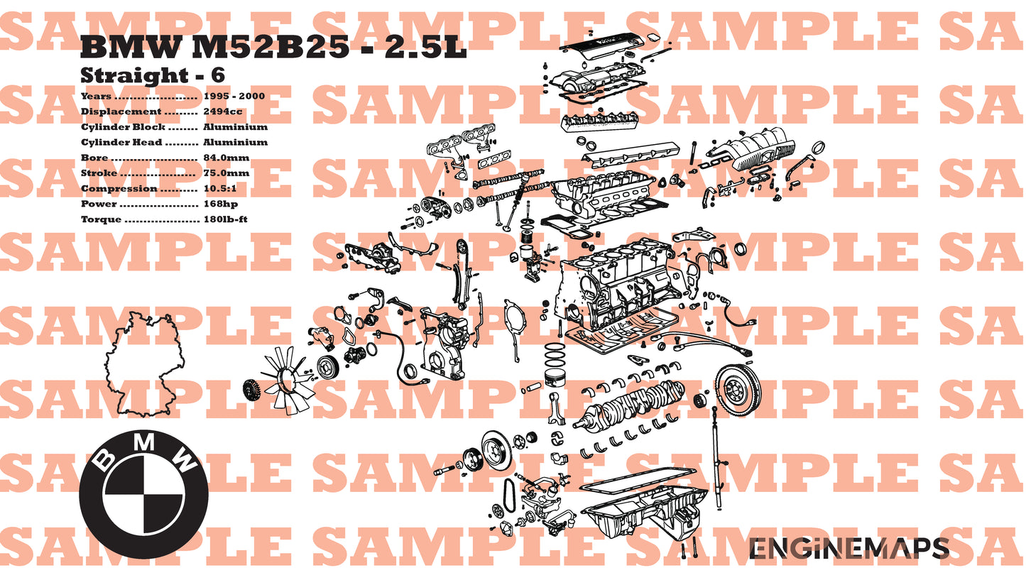 BMW M52B25 2.5L exploded view banner