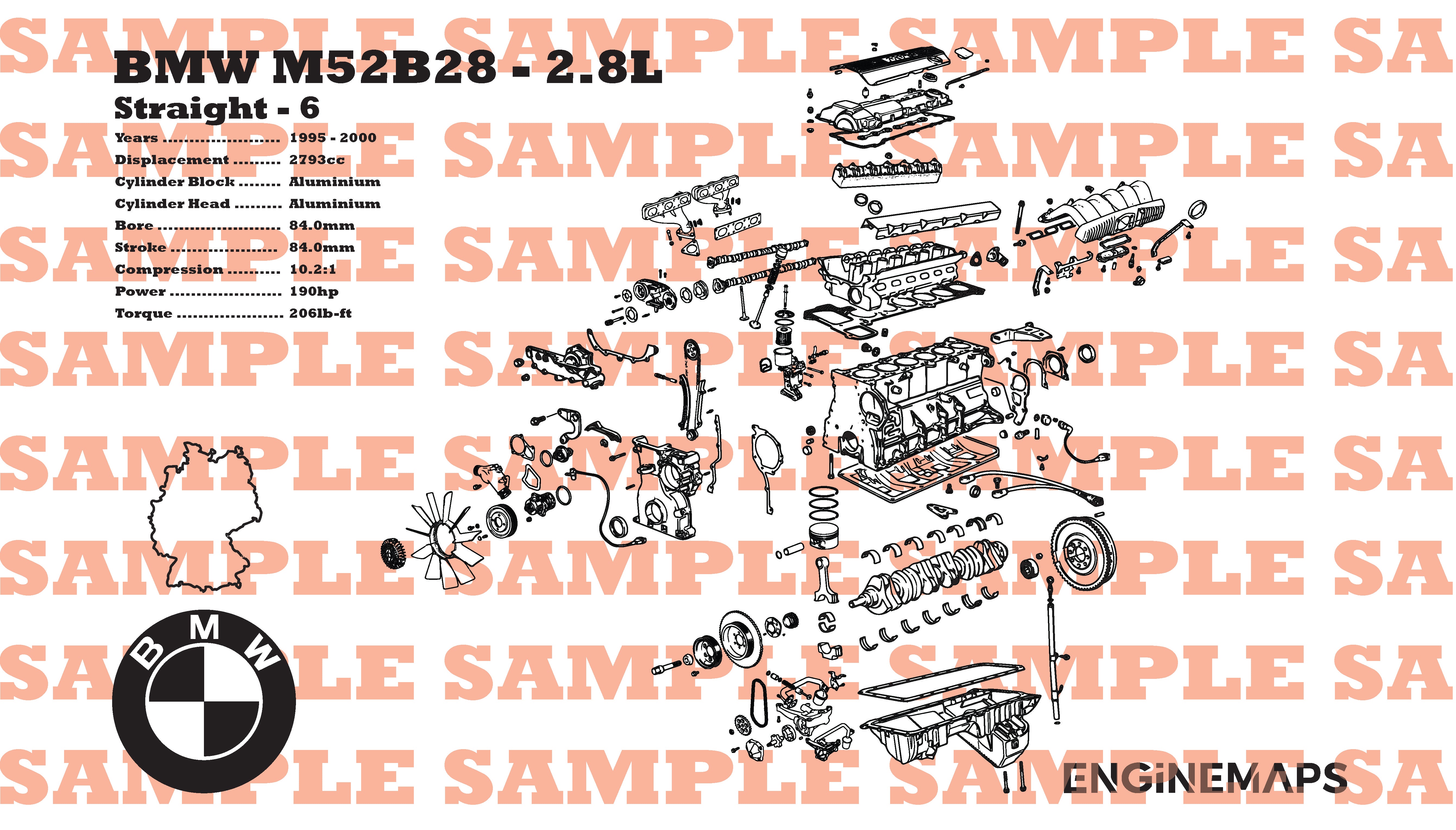 BMW M52B28 2.8L exploded view banner – EngineMaps
