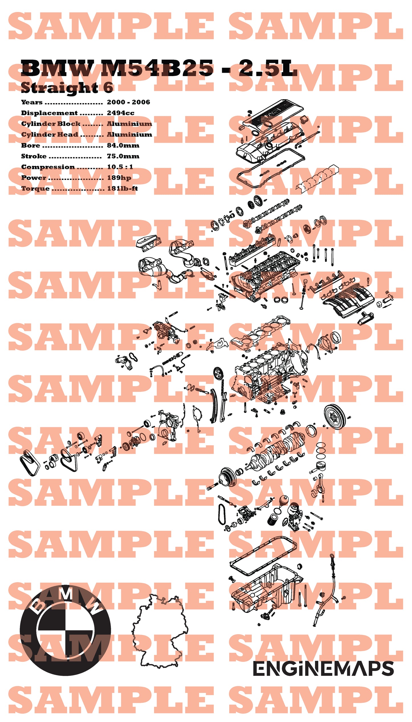 BMW M54B25 2.5L exploded view banner
