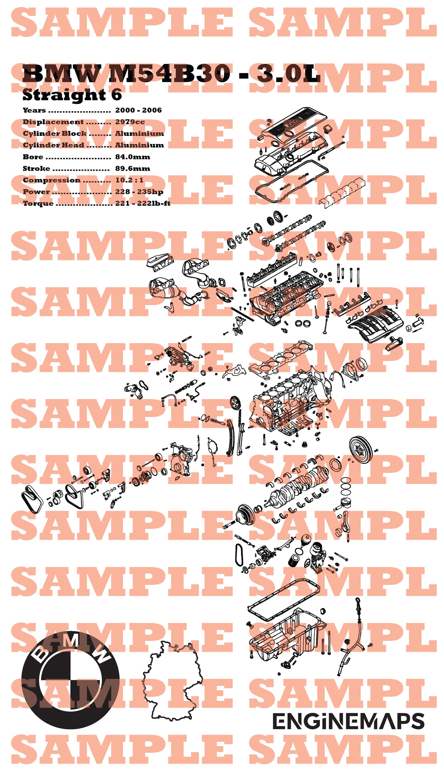 BMW M54B30 3.0L exploded view banner