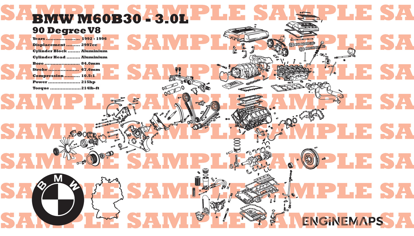 BMW M60B30 3.0L exploded view banner