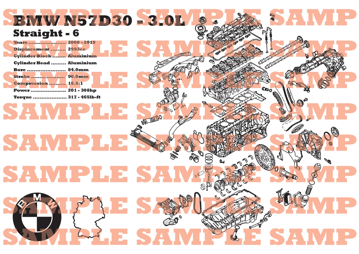 BMW N57D30 3.0L exploded view poster