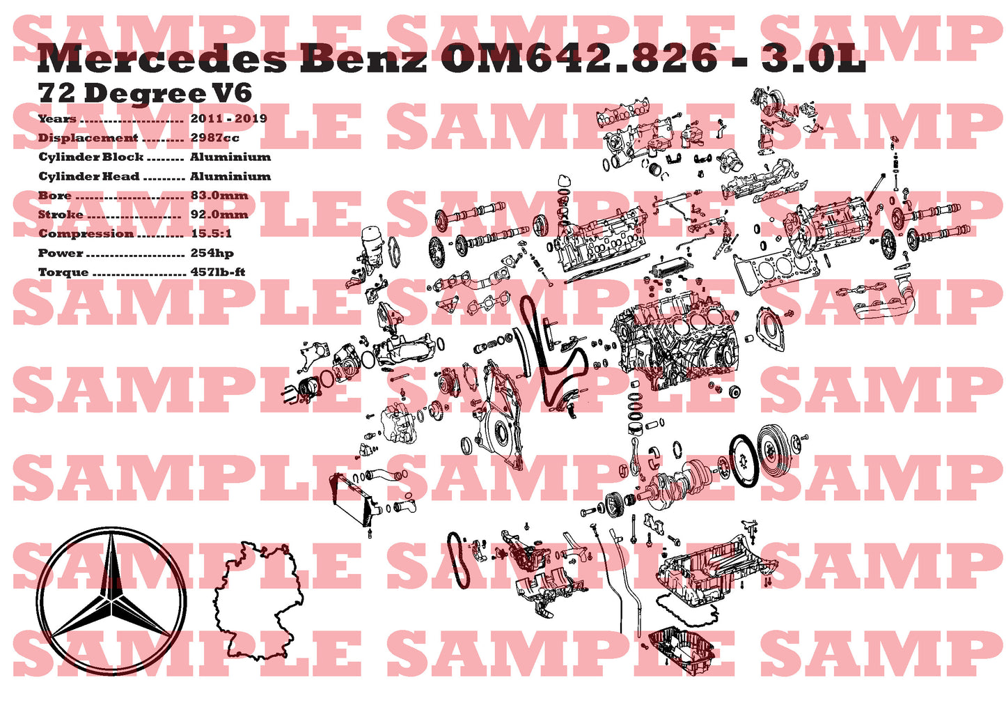 Mercedes Benz OM642.826 3.0L exploded view poster