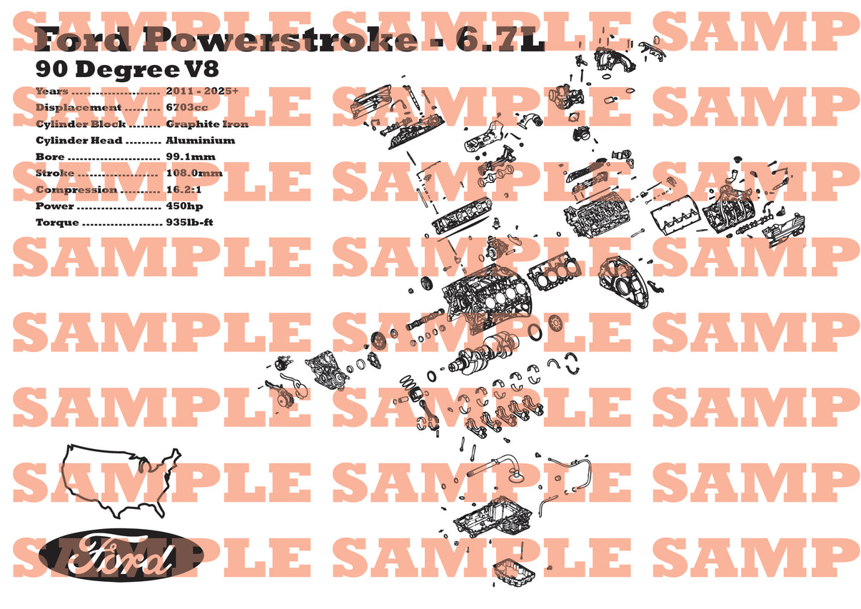Ford Powerstroke 6.7 exploded view poster – EngineMaps