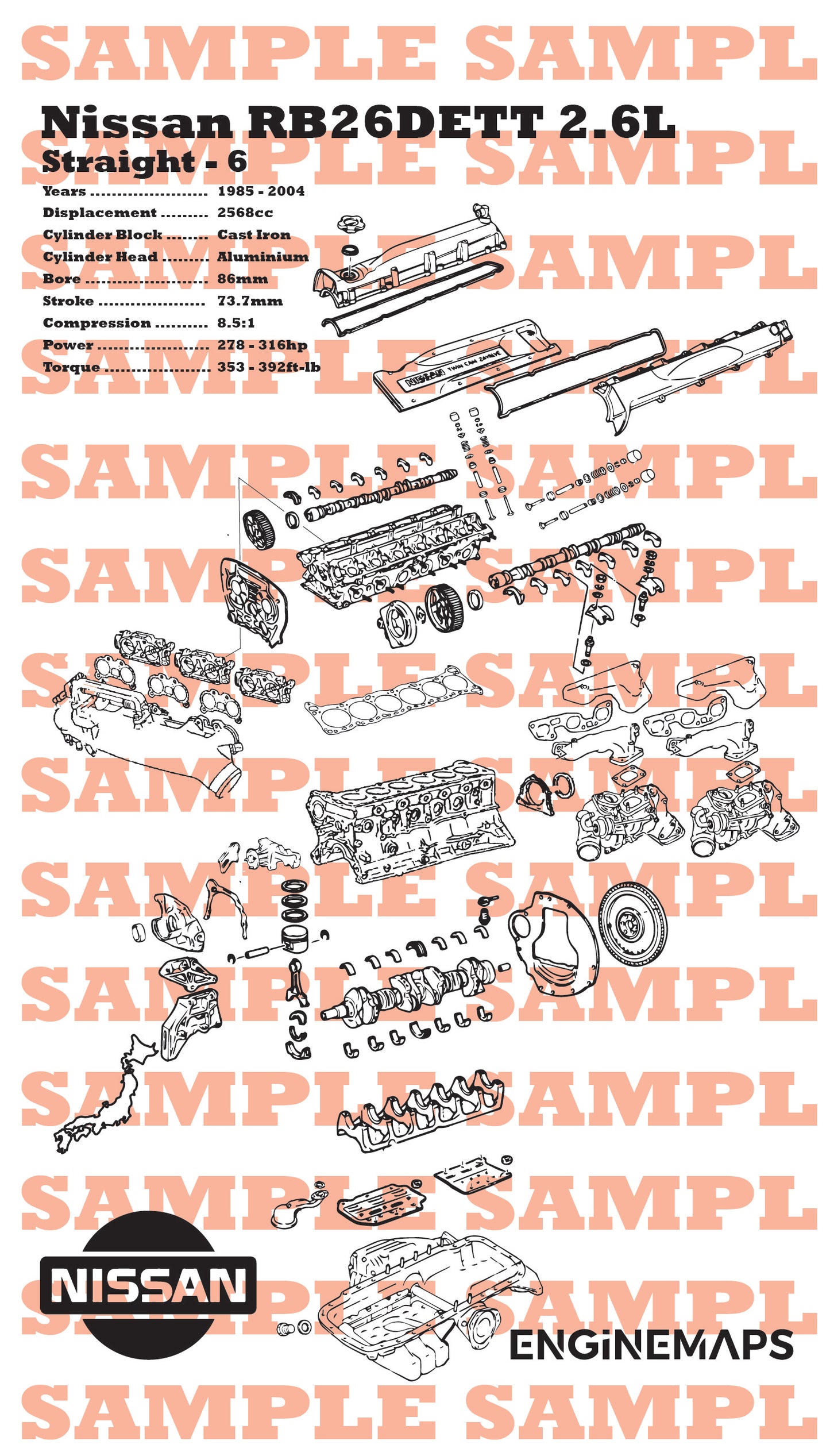 Nissan RB26DETT 2.6L Exploded View Banner