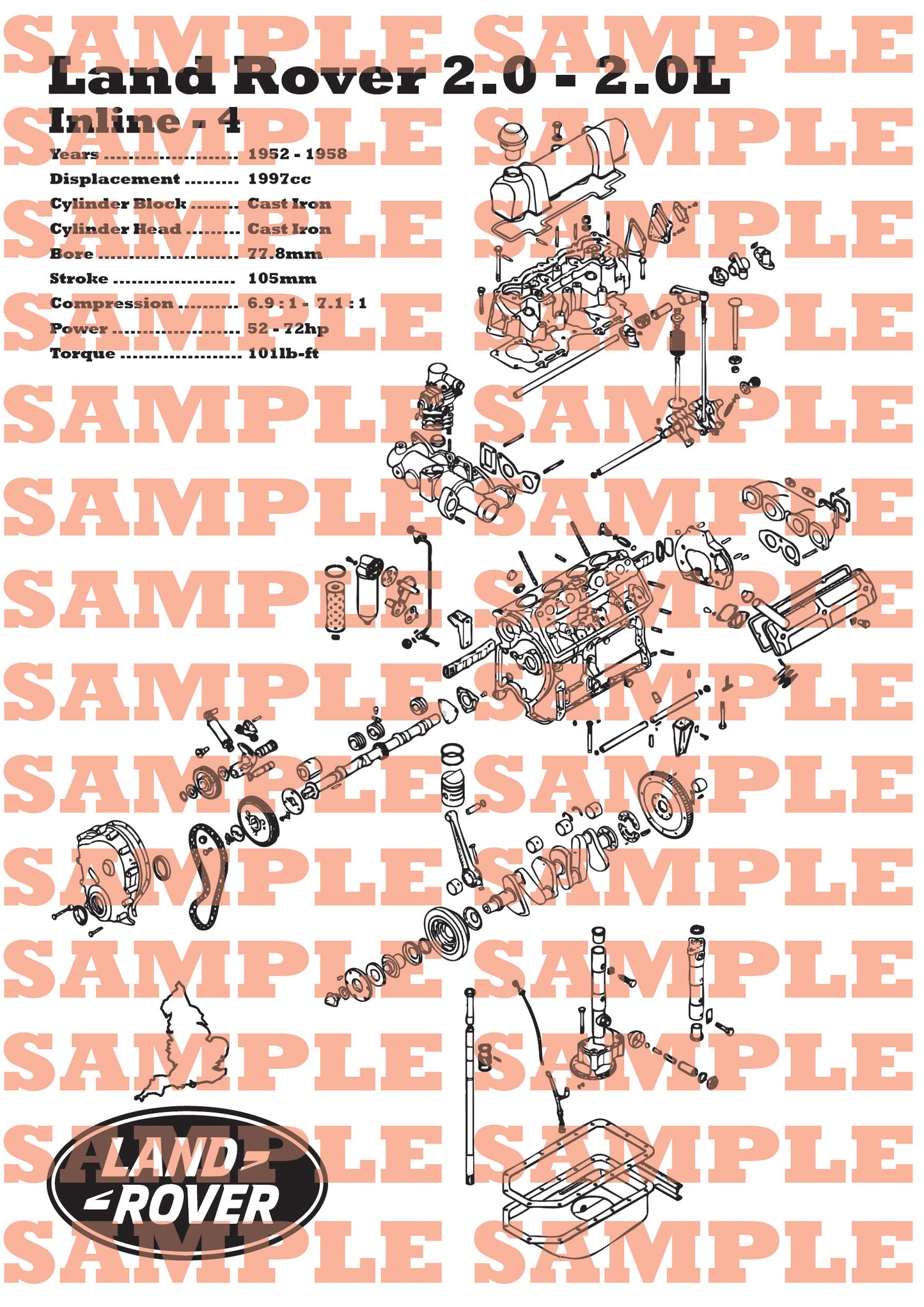 Land Rover 2.0L Exploded view poster