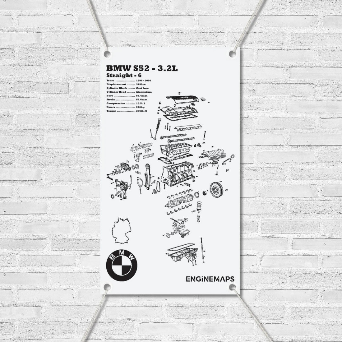 BMW S52 3.2L exploded view banner – EngineMaps