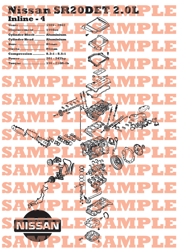 Nissan SR20DET (Pre VCT) (Pulsar Intake) Engine Exploded View Poster ...