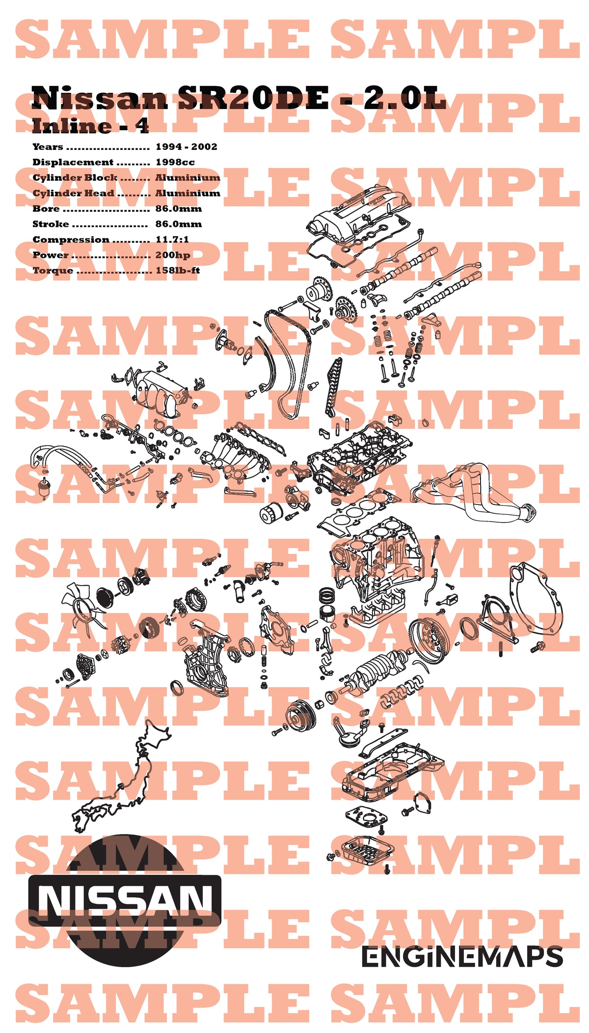 Nissan SR20DE 2.0L Exploded View Banner