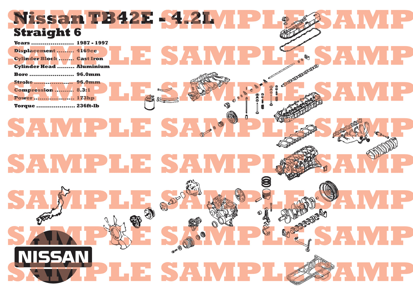 Nissan TB42E 4.2L Exploded view Poster