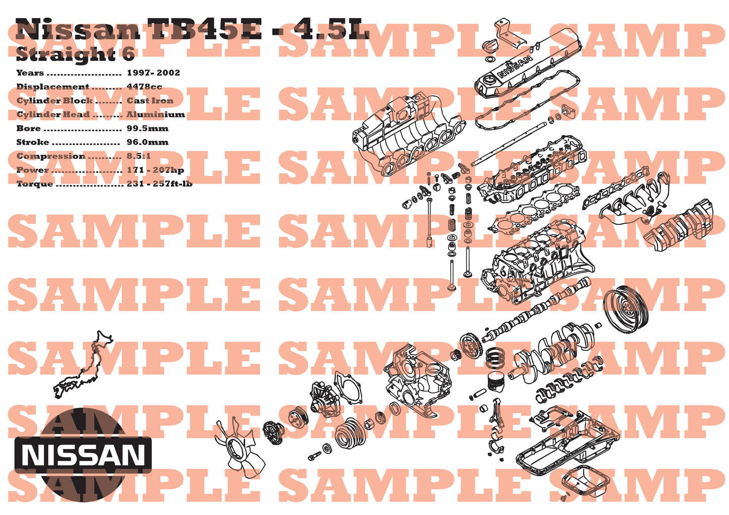 Nissan TB45E 4.5L Exploded View Poster