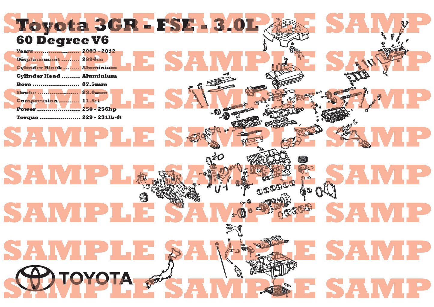 Toyota 3GR-FSE 3.0L Exploded View Poster