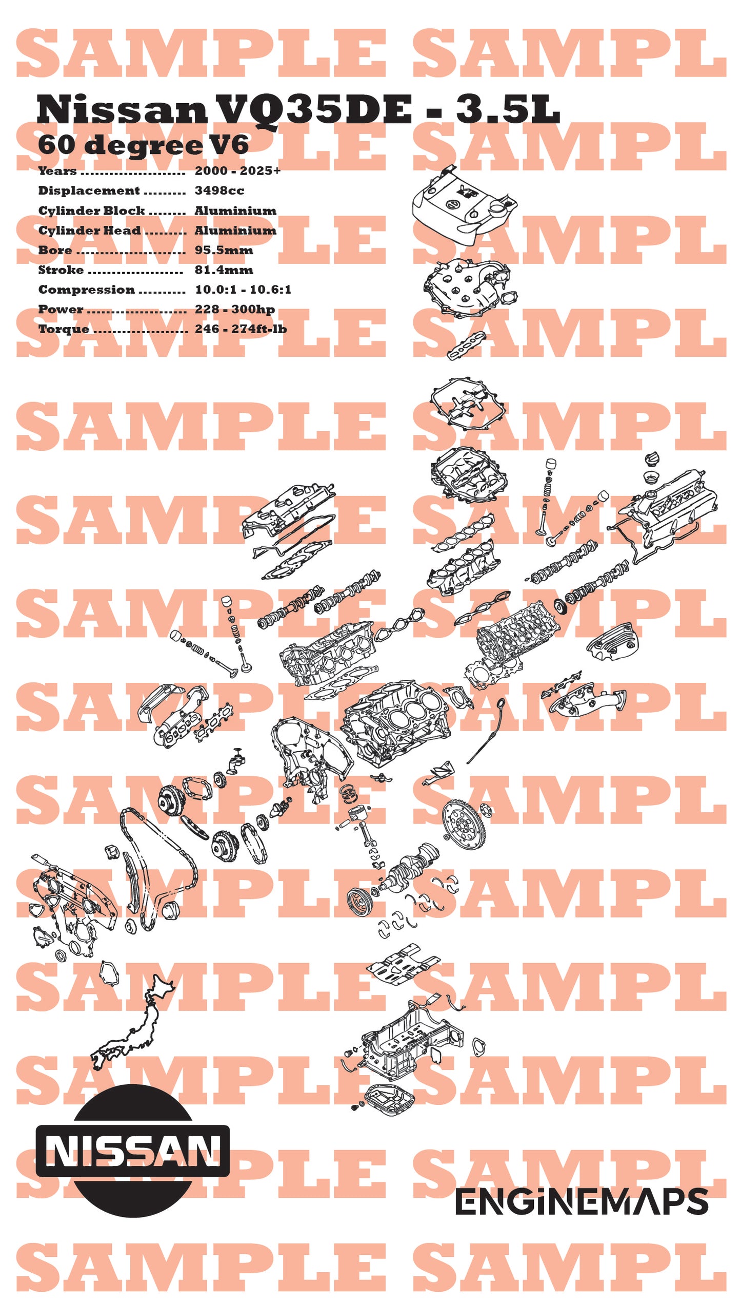 Nissan VQ35DE 3.5L Exploded View Poster