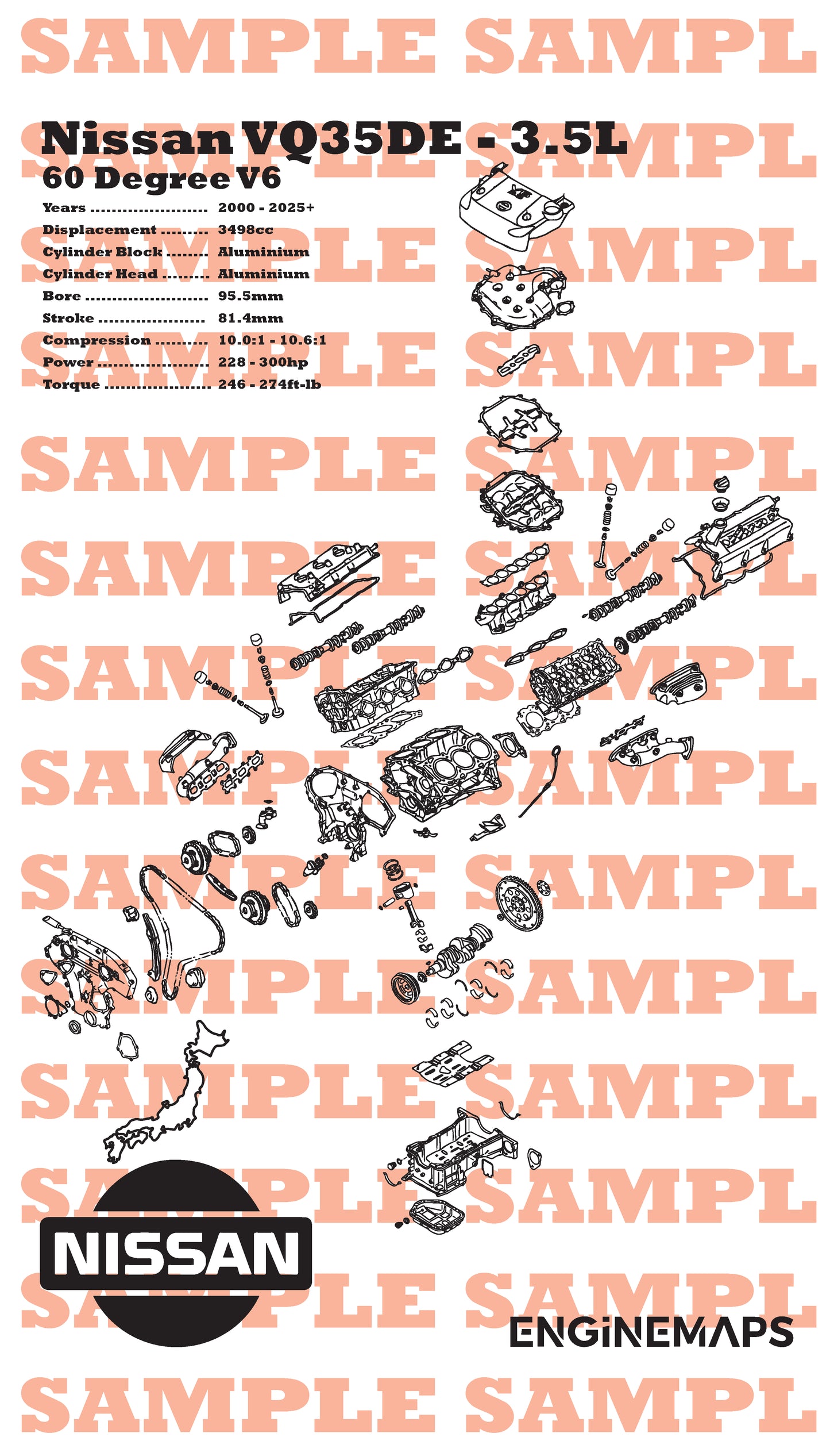 Nissan VQ35DE 3.5L Exploded View Poster