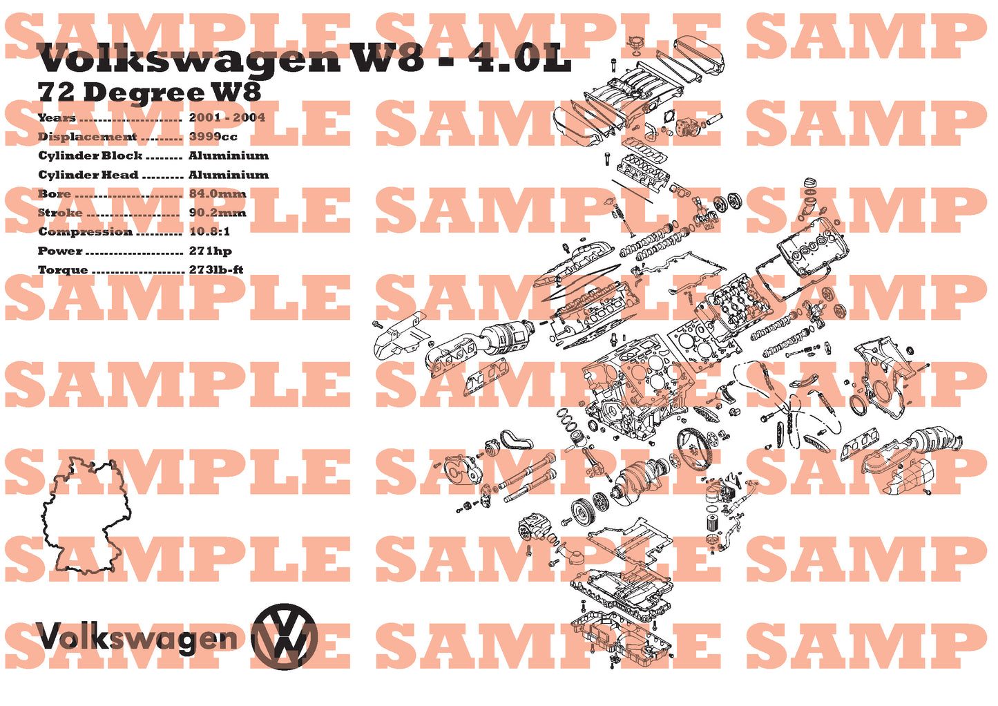 Volkswagen W8 4.0L [BDP] exploded view poster