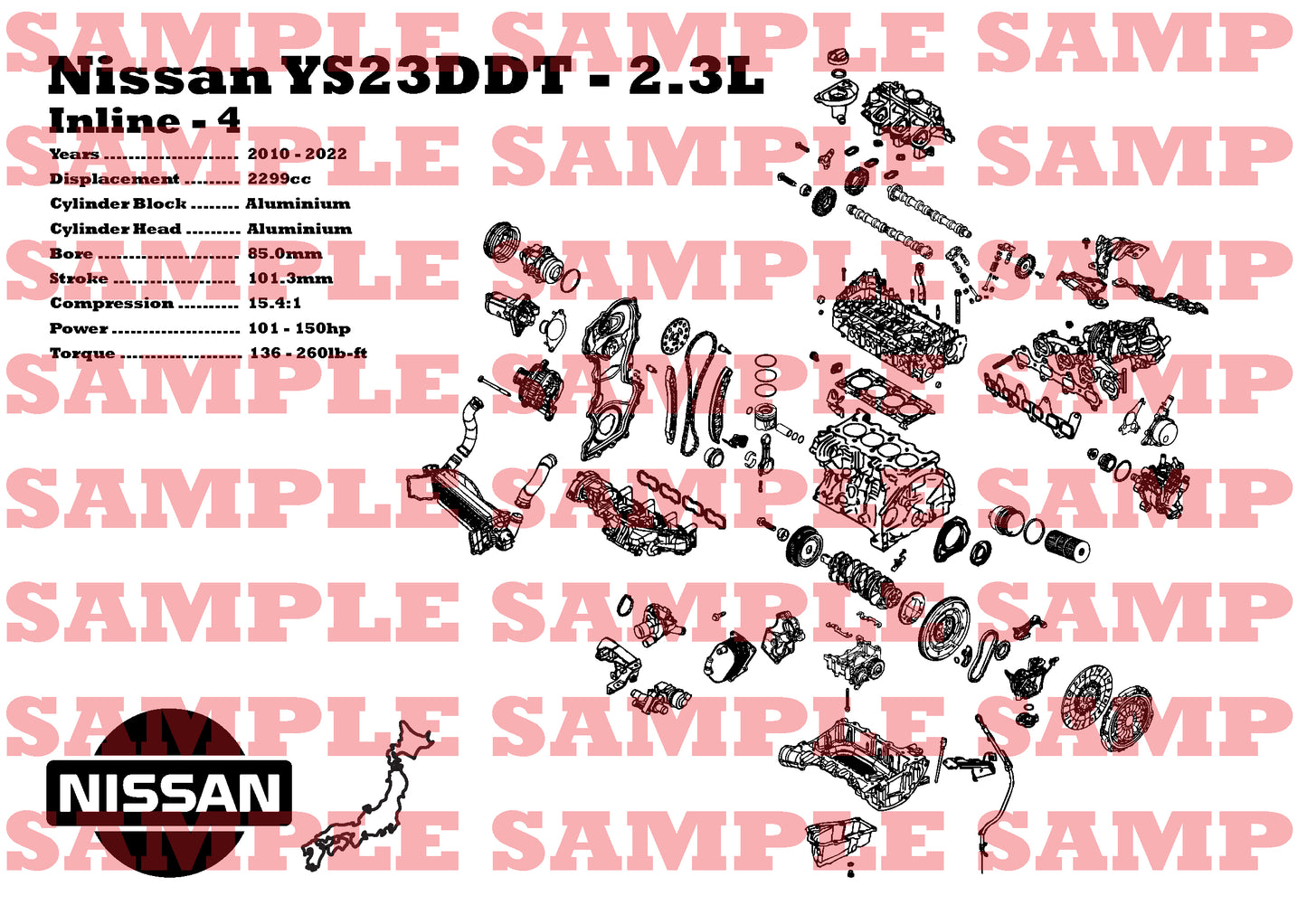 Nissan YS23DDT 2.3L Exploded View Poster