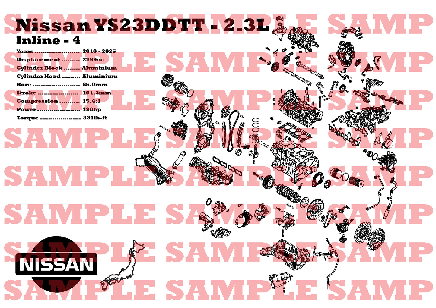 Nissan YS23DDTT 2.3L Exploded View Poster